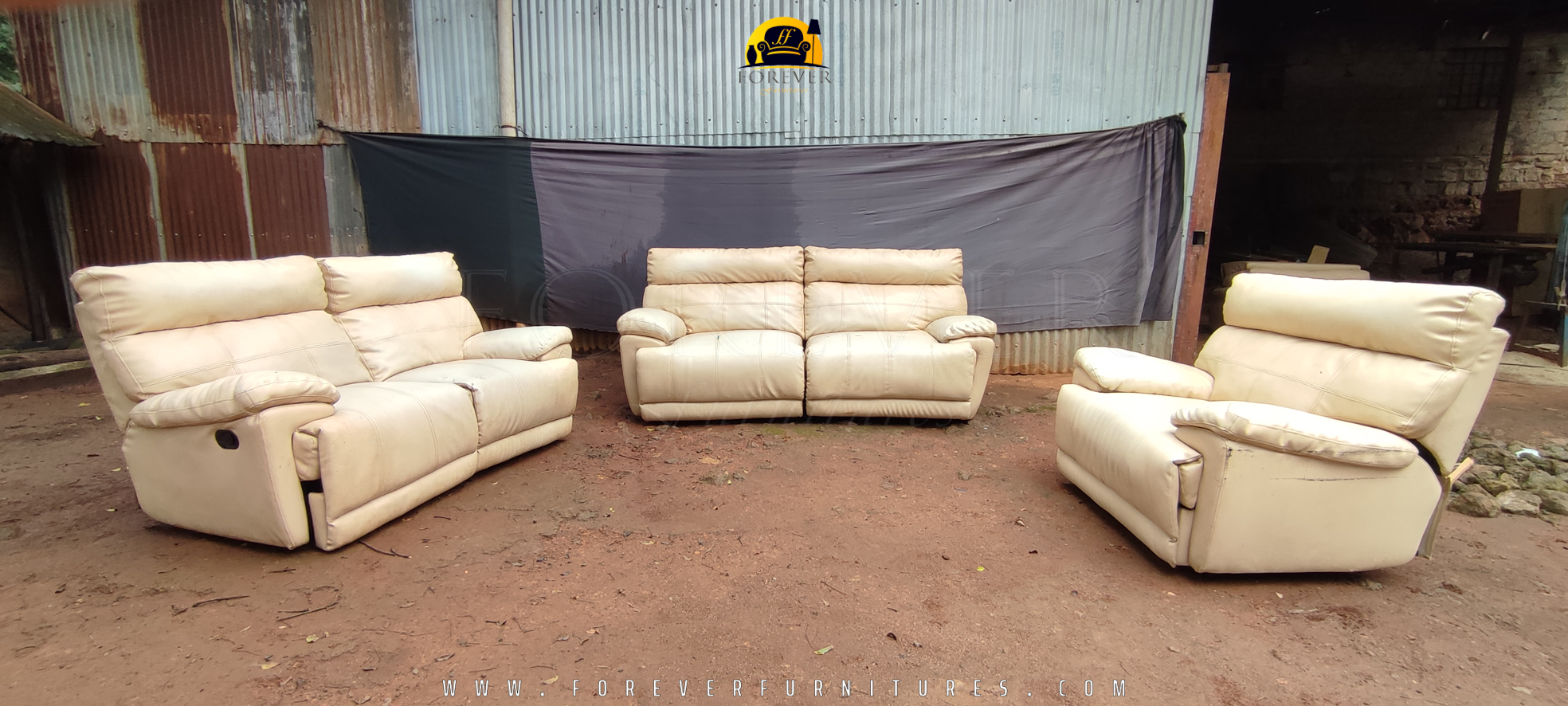 Image of a cream colored couch before upholstery